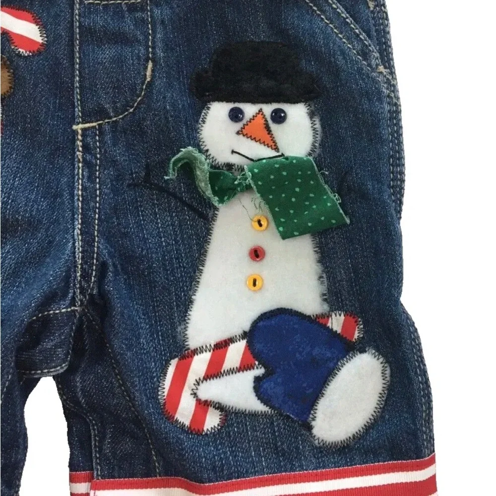 Oshkosh B’gosh Overalls Baby Christmas Holiday 3 Months Embellished Snowman Bell